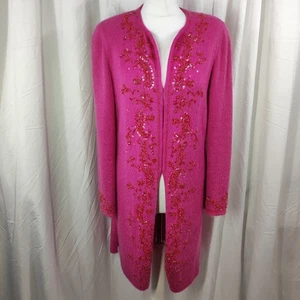Escada Vintage Damen rosa Strickjacke Blumen Perlenstickerei Größe UK 12 Details Wollmischung - Bild 1 von 21