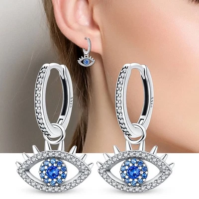 Pendientes colgantes PANDACH 925 plata esterlina azul mal de ojo para mujer joyería regalo Foto 1 de 4