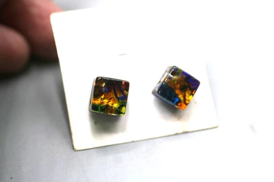 Murano L.F. Italy Marked Art Glass  Square Earrings P15 - Image 1 of 4