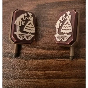 Vintage Dark Red And White Cufflinks - Picture 1 of 3