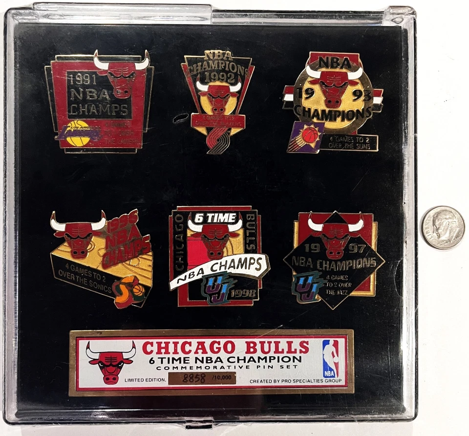 CHICAGO BULLS 6 TIME NBA CHAMPIONS COMMEMORATIVE PIN SET LTD. EDITION - UNOPENED - Image 1 of 1
