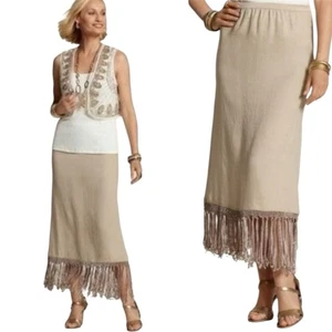 CHICOS | Linen Francesca Fringe Boho Maxi Skirt Size Large - Picture 1 of 11