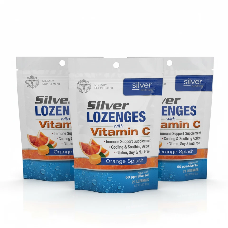 Pastillas de plata Silver Biotics vitamina C naranja salpicaduras 21 lzngs, 3 oz (3 paquetes) Foto 1 de 4
