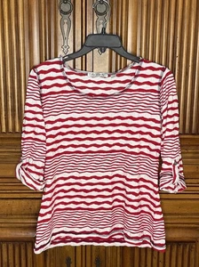 Snoskins Womens Top Large Red White Stripe Crinkle Vacation Resort - Picture 1 of 12