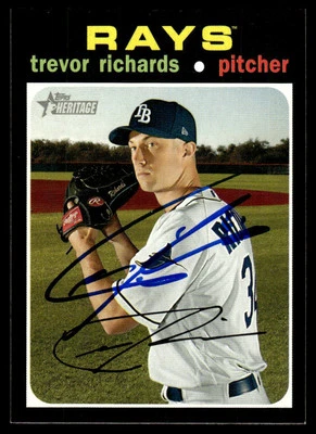 2020 Topps Heritage Baseball Card Trevor Richards Tampa Bay Rays #173 Signed - Image 1 of 2