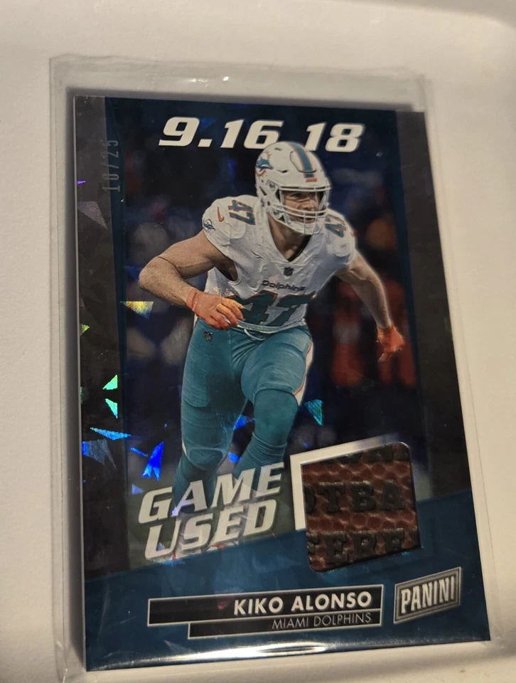 2019 Panini Day Kiko Alonso cracked ice game used football patch relic 10/25 - Image 1 of 2