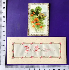Lot 2 x Fleißbildchen unterschiedlcher Gestaltung, Prägedruck Rosenrahmen Blumen - Bild 1 von 2
