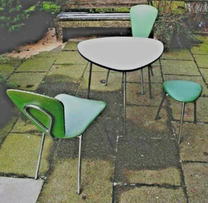 50er 60er Nierentisch Arnold Design w.Mauser Stahlrohr Tisch + 2 Stühle +Hocker - Bild 1 von 7