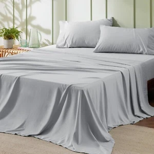 Bedsure Gray Polyester Sheets Queen Sheet Set 1 Flat 1 Fitted 6 Pillow Cases - Picture 1 of 13