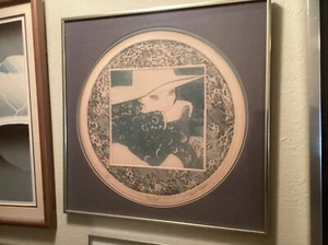 ROBERT CLIBBON RARE 11/75 MOONCHILD SIGNED LADY HAT 3D STARS MOON ROUND FRAMED - Picture 1 of 24