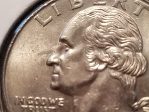 1996P "RHINO HORNED" WASHINGTON QUARTER, POLISH GOUGE OBVERSE - Picture 1 of 2