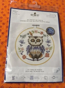DMC counted cross stitch kit with hoop "Folk Owl", diam.18ccm, DIY - Picture 1 of 5