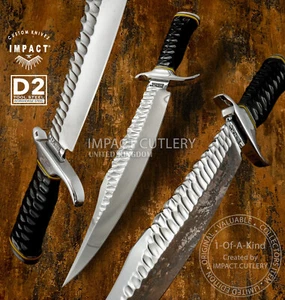 1-OF-A-KIND IMPACT CUTLERY CUSTOM D2 MIRROR POLISHED HAMMERED LOOK BOWIE KNIFE - Picture 1 of 1