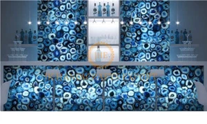 Mesa de comedor de centro de ágata azul con incrustaciones trabajo patrimonio artesanía decoración del hogar - Imagen 1 de 2