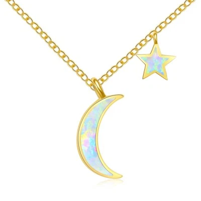 Collar colgantes estrella luna ópalo de fuego blanco Hawaii relleno de plata para mujeres niñas Foto 1 de 4
