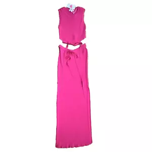 L'Atiste by Amy S Pink Maxi Skirt Crop Top Set Bodycon Stretch Sleeveless - Picture 1 of 15