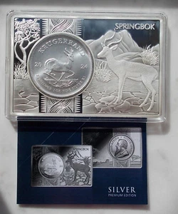 Krügerrand Springbock 2024,1 OZ Silber im 3 OZ Silverplating Barren - Bild 1 von 3