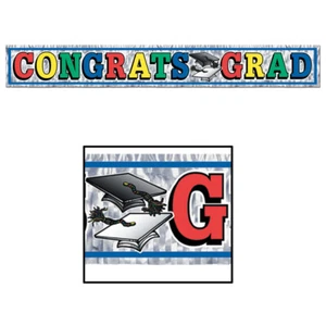 Congrats Grad Graduation Metallic Fringed Banner (1.5m) Pk 1 - Picture 1 of 1