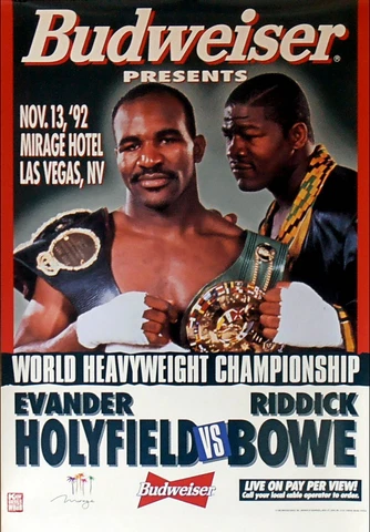 VINTAGE ORIGINAL 1992 EVANDER HOLYFIELD VS RIDDICK BOWE BOXING BUD FIGHT POSTER Cover