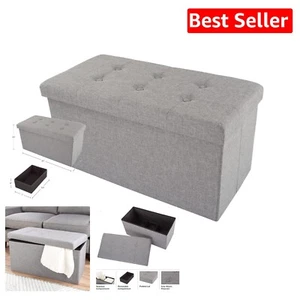 Stylish Folding Ottoman - 30-Inch Tufted Footrest with Hidden Storage Solution - Picture 1 of 11