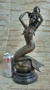 Bronze Sculpture Statue Mermaid Sea Nymph Mythology Fantasy Nude Deco Marble NR - Picture 1 of 7