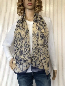 Foulard écharpe en Soie Beige et Bleu Neuf Cadeau pour Femme (FO150) - Imagen 1 de 10