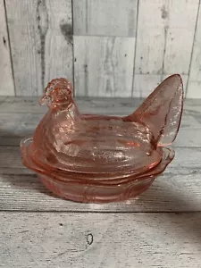 Vtg Med. Pink Fenton Glass 5.5" Hen On Nest Chicken Trinket Dish Stamp & Sticker - Picture 1 of 10