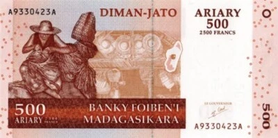 500 Ariary Circulated Bill. Single Five Hundred Ariary Madagascar 2004 Banknote - Image 1 of 2