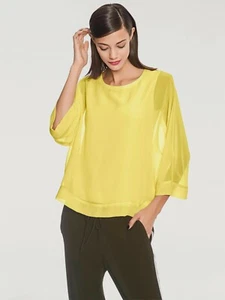 Trendy Woman's Oversized Yellow Top with 3/4 Length Sleeves [Colour: Yellow] - Picture 1 of 8