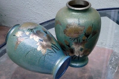 Pair Of Antique Japanese Brass Vases set of two mixed metal - Image 1 of 4