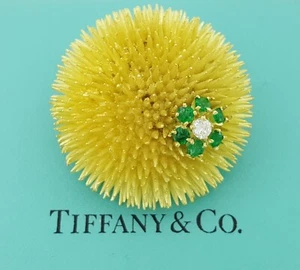 Vintage Tiffany & Co Emerald & Diamond Sea Urchin Brooch Pin 18k Gold 44.5 Grams - Picture 1 of 10