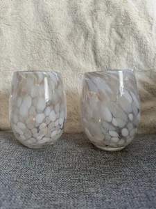 (2) Tag Stemless Artisan Hand Blown Confetti Wine Glasses White And Soft Pink - Picture 1 of 3