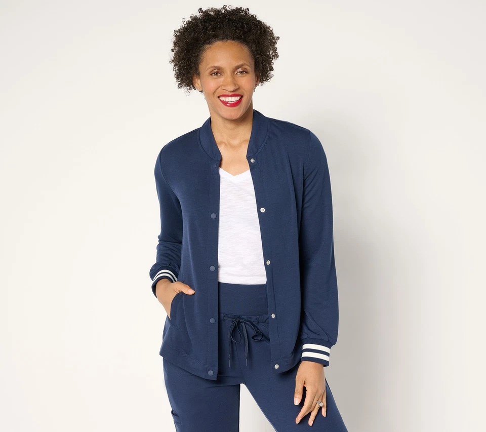 Cárdigan Bomber Cuddl Duds Ligero Cómodo Oxford Azul Marino 3X Nuevo Foto 1 de 1