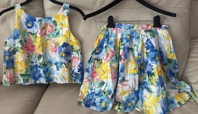 Polo Ralph Lauren Niña Floral Mini Plisado Conjunto Top Falda Bolsillos Talla 14 Foto 1 de 4
