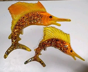 Vintage Wondermold Acryl Abalone Muschel Segelfisch Schwertfisch Wandrelief RAR - Bild 1 von 4