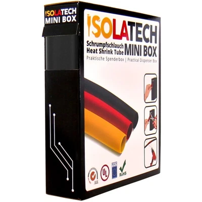 ISOLATECH Schrumpfschlauch Set Sortiment Mini Box 3:1 mit Kleber Schwarz Rolle farbig