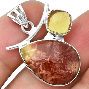 Natural Red Mookaite & Citrine 925 Sterling Silver Pendant Jewelry P-1071 - Picture 1 of 5