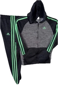 Adidas Youth Kid 7 Full Zip Track Suit Set Hood Black Heather Grey Green NWOT - Picture 1 of 13