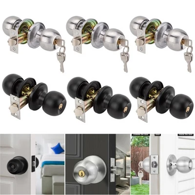 Stainless Steel Door Knob Set Privacy Passage Door Lock Handle Entrance Key UK - Image 1 of 4