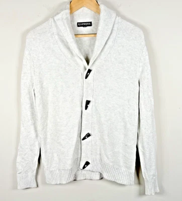 Express Men's Toggle Cardigan Sweater Light Grey Knit Grandpa Shawl Sz Small NEW - Image 1 of 4