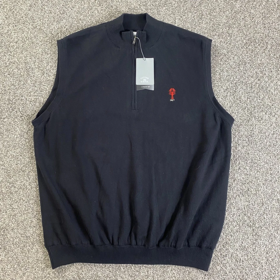 Cutter & Buck Jacket Mens XXL Black WindTec Vest 1/4 Zip Mock Neck Golf Logo - Image 1 of 4