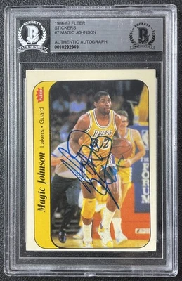 MAGIC JOHNSON BGS AUTH 1986-87 FLEER #7 STICKER AUTOGRAPH AUTO LAKERS - Image 1 of 2