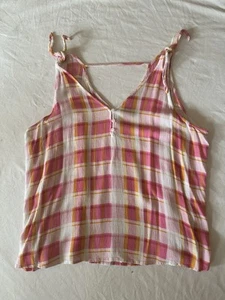Camiseta sin mangas rosa a cuadros con tirantes - XL a.n.a. Botón delantero rayón - Imagen 1 de 7