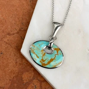 Sterling Silver Oval Shape Turquoise Pendant on Cable Link Necklace 20" - Picture 1 of 8