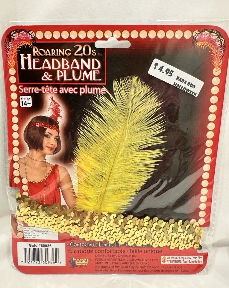 Forum Novelties Adult  Gold Roaring 20`s Headband & Plume - Image 1 of 1