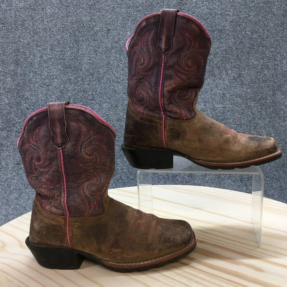 Botas Dan Post Youth 1.5 D Majesty Western Pull On Cowboy Marrom Couro Roxo - Imagem 1 de 4