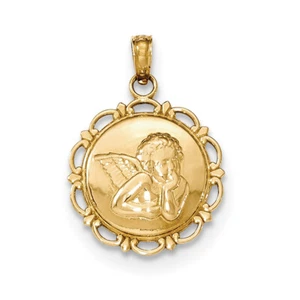 Colgante de marco redondo de vieira ángel/querubín de oro amarillo de 14 K5691 - Imagen 1 de 1