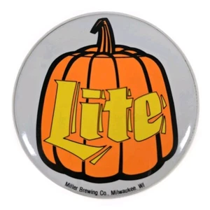 Vintage 3 Inch Miller Lite Halloween Pumpkin Button Pin Beer Brewery Advertising - Picture 1 of 4