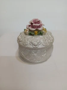 Portagioie, portagioie o caramelle vintage in ceramica con rose rosa e gialle - Foto 1 di 7