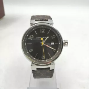 Louis Vuitton Q1111 Wristwatch Watch Tambour Canvas Quartz Brown Used Japan F/S - Picture 1 of 20